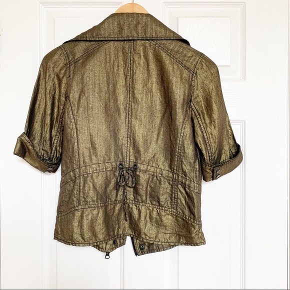 A/X Armani Exchange Linen Moto Jacket Gold Size XS - Picture 2 of 14
